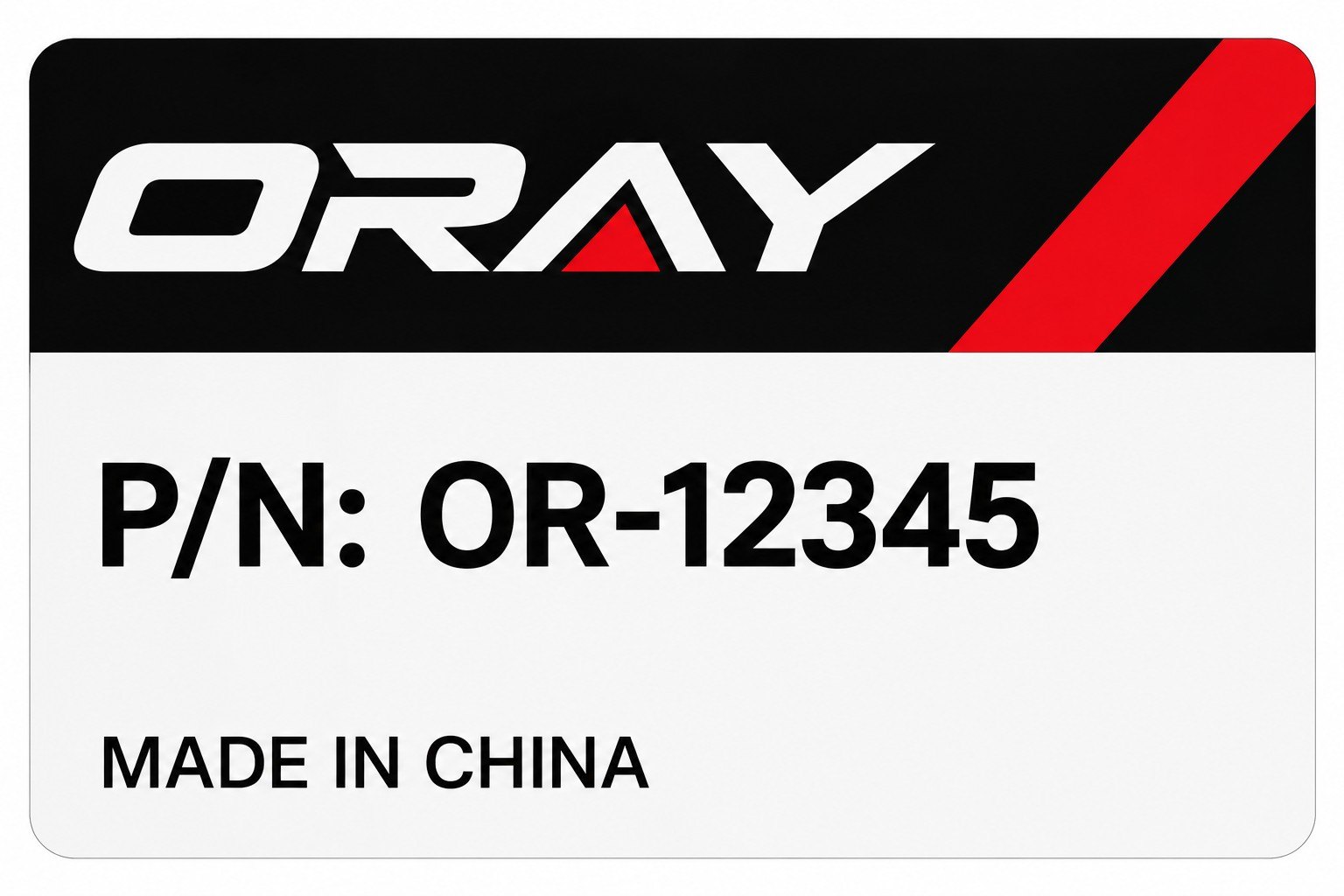 ORAY 產品標籤設計參考:產品號碼及中國製造標示